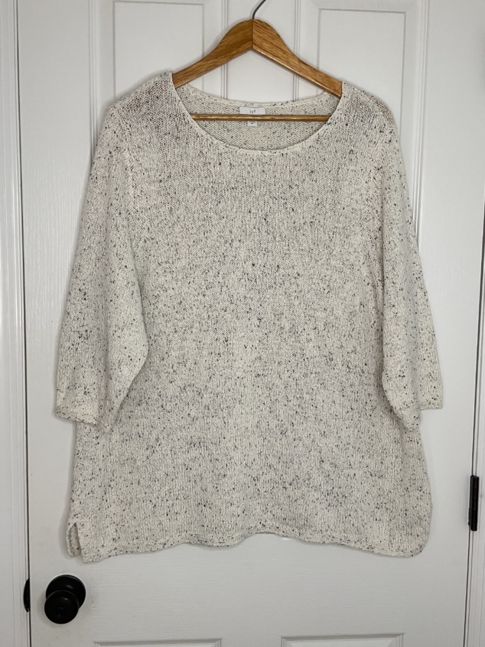 J Jill Tunic Sweater 2X Speckled Nubby Bohemian Chunky Lagenlook Cotton 3/4 Slv